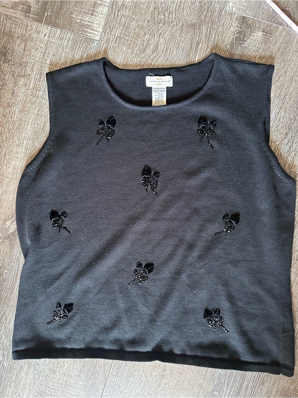 Vintage Yarnworks Black Knot Embroidered Sleeveless Sweater Tank